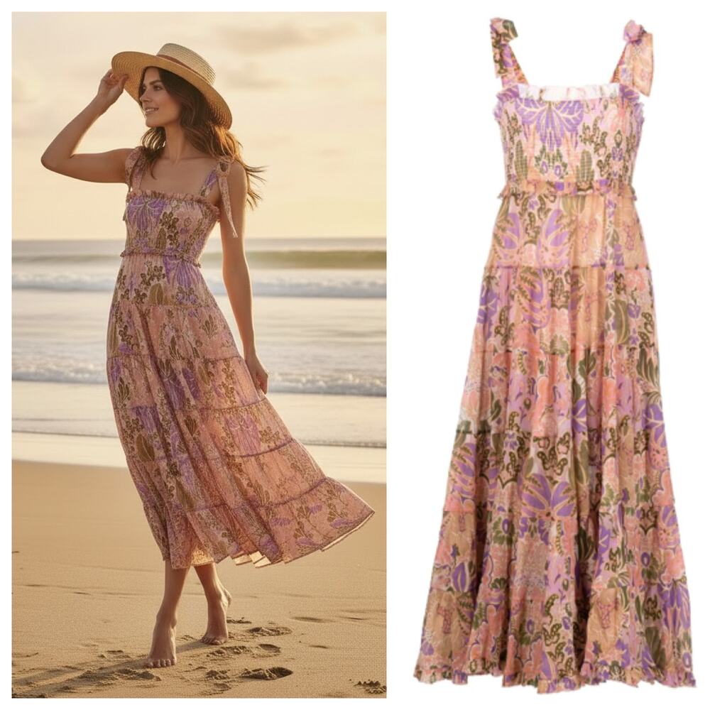 Zimmermann Violet Tiered Floral Midi Sun Dress Size 1 (US Medium)